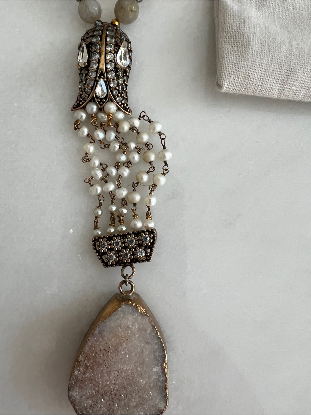 RARE ANTHROPOLOGIE BHLDN GRATZIA Pink & Gray Beaded Druzy Statement Necklace - Picture 8 of 8